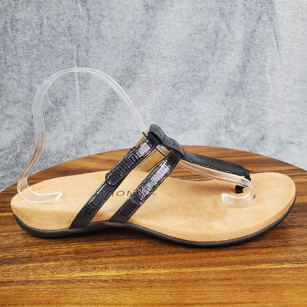 Vionic Elvia Sandals Women's 9 Black Adjustable T Straps Orthotic Comfort Shoes